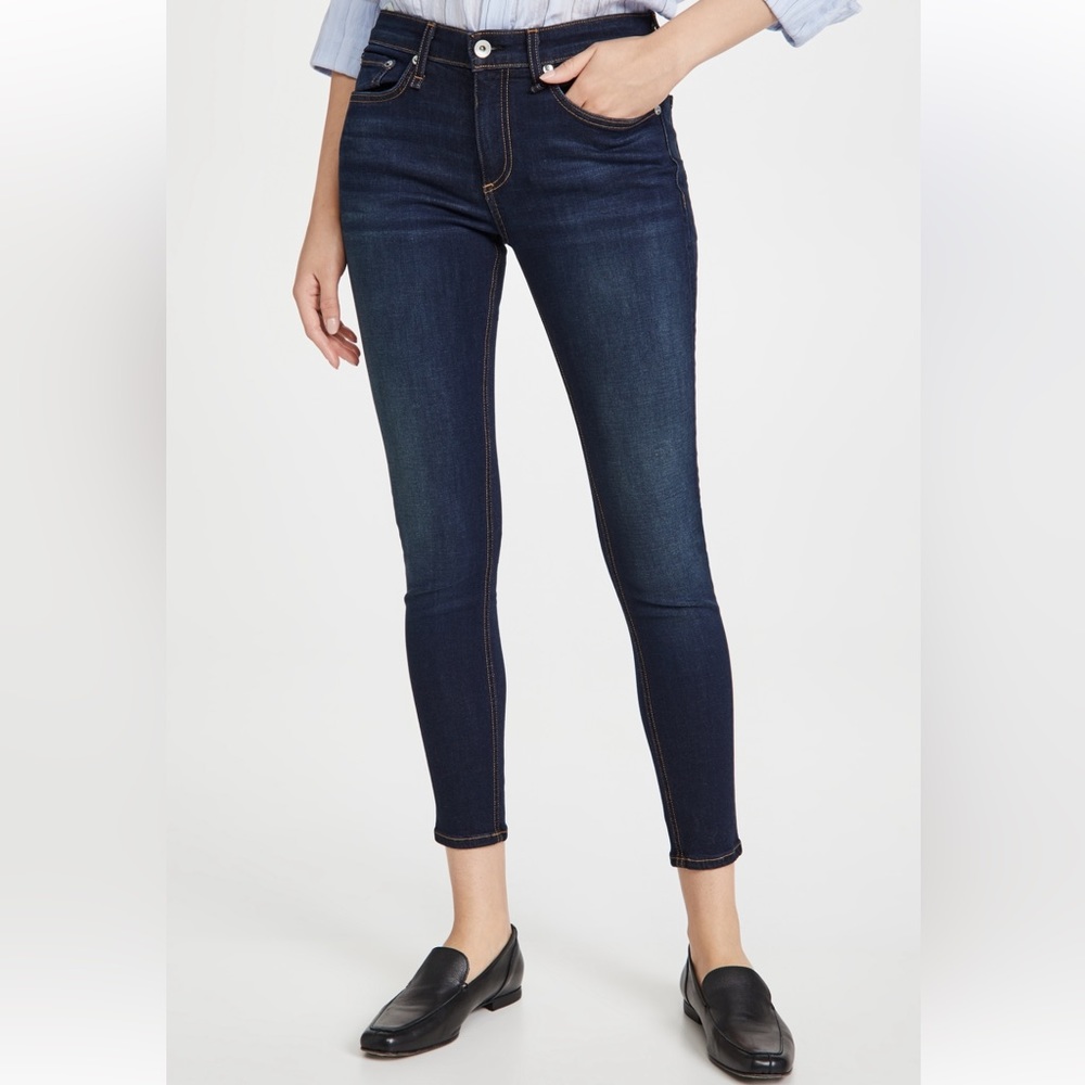 Rag & Bone dark wash skinny jeans.